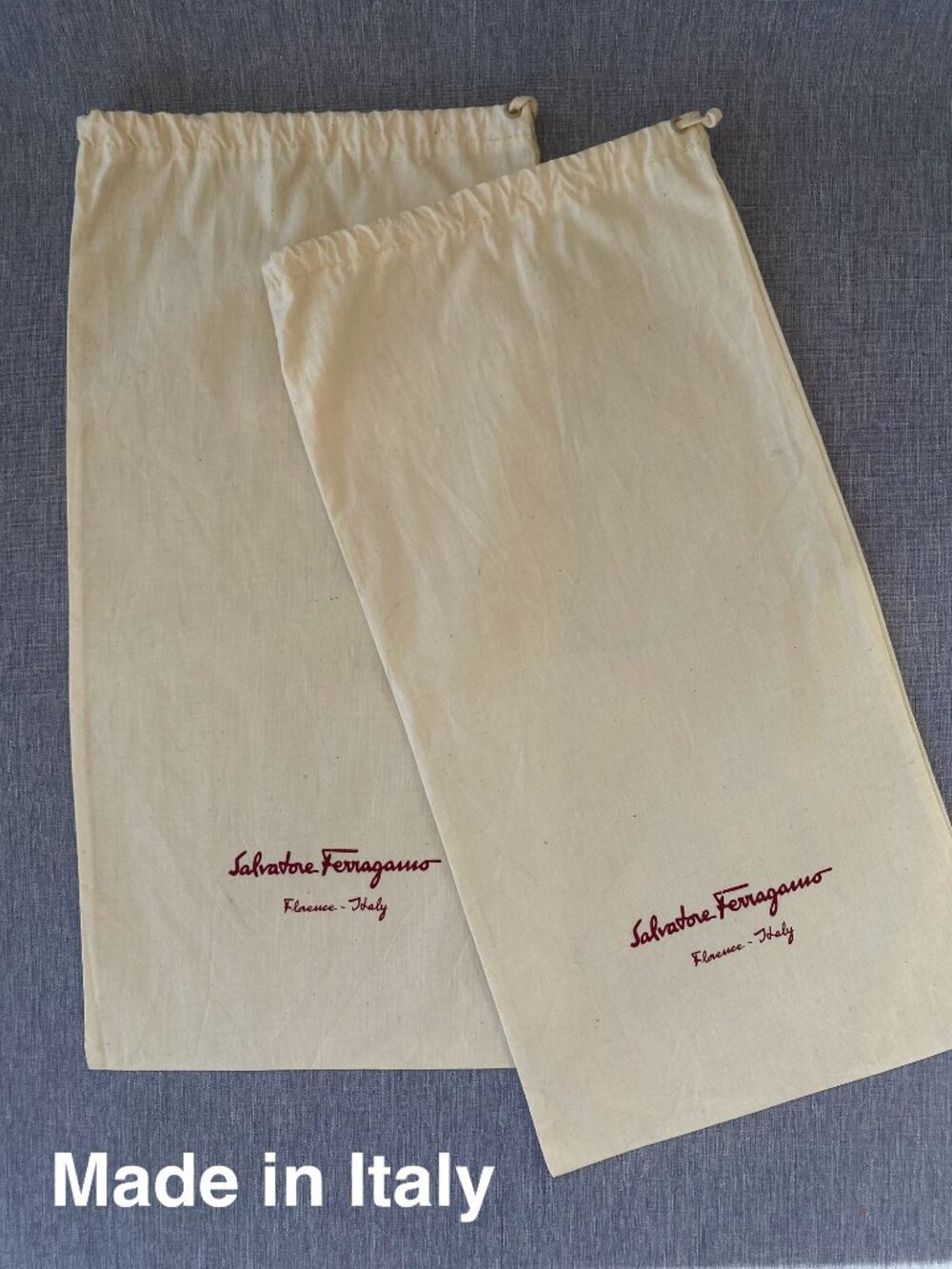 Authentic Salvatore Ferragamo | Set of 2 - 100 % Cotton Drawstring dust bags